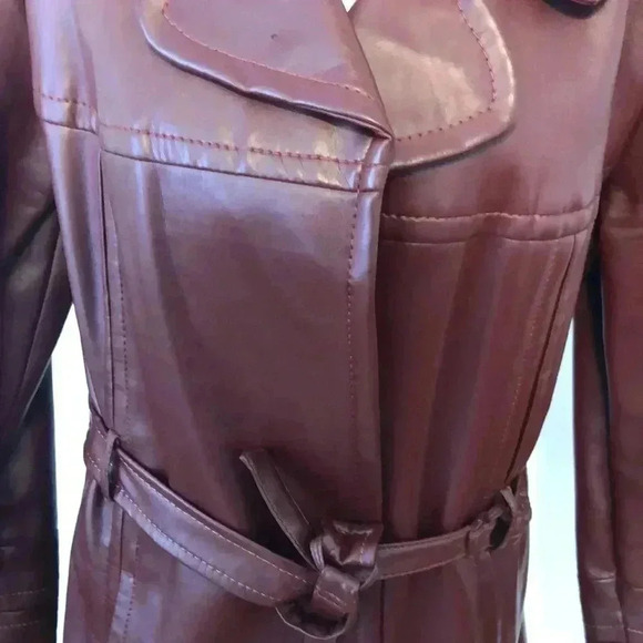 Vintage Gerda for Partners 3 reddish brown Vinyl coat with tie at waist. Size L - Picture 4 of 16
